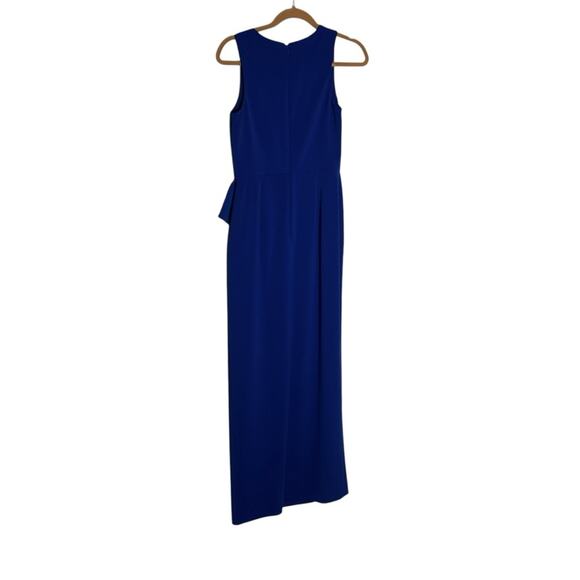 Mikael Aghal Royal Blue High Neck Sleeveless Ruffle Waist Slit Leg Maxi Dress 2 - Picture 1 of 6